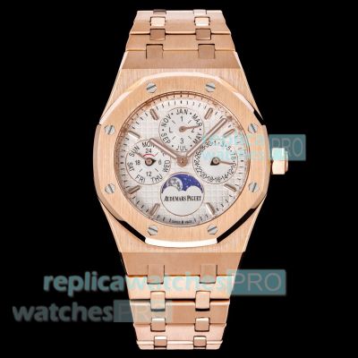 Swiss Replica MK Factory Audemars Piguet Royal Oak 38mm Rose Gold Watch with White Dial 